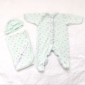 EUC Soft Green Floral 3-Piece Layette by Little Me